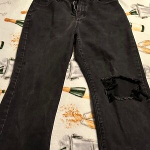 SHEIN Black Distressed Wide Leg Jeans
